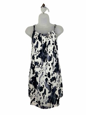 Casual A Line Tank Mini Sundress Dress Animal Cow Print Pockets Relaxed LARGE