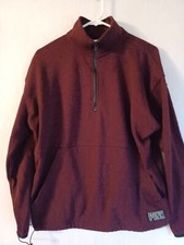 Victoria Secret PINK M logo sweatshirt Half zip burgundy marron women's fleece