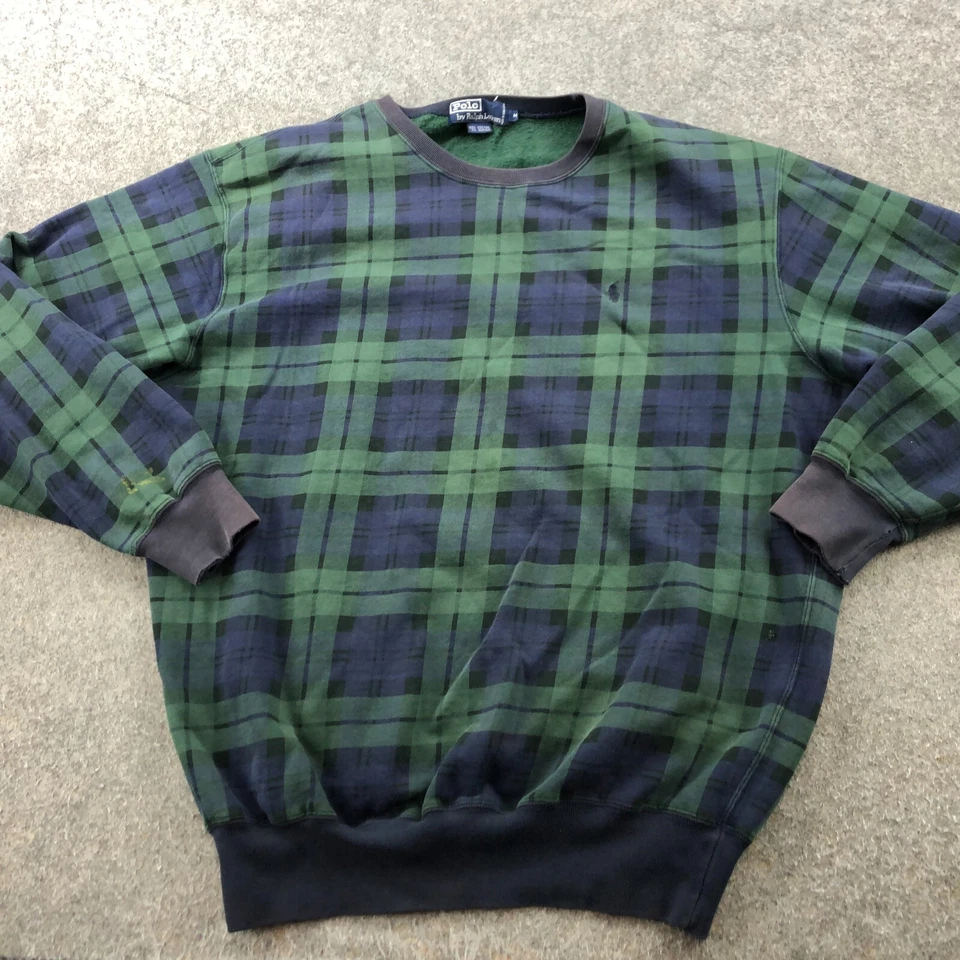 Sudadera Vintage Polo Ralph Lauren Para Hombre Mediana Reloj Negro Tartán Cuadros * Foto 2 de 4