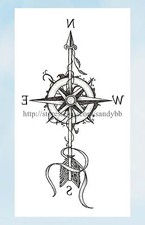 arrow compass 8.25" temporary tattoo awesome fake tattoos