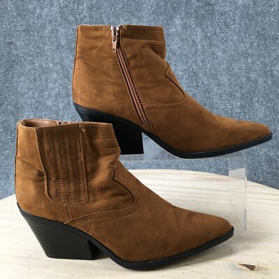 XOXO Boots Womens 8.5 M Evie Ankle Booties Brown Suede Pointed Toe Zip Heels