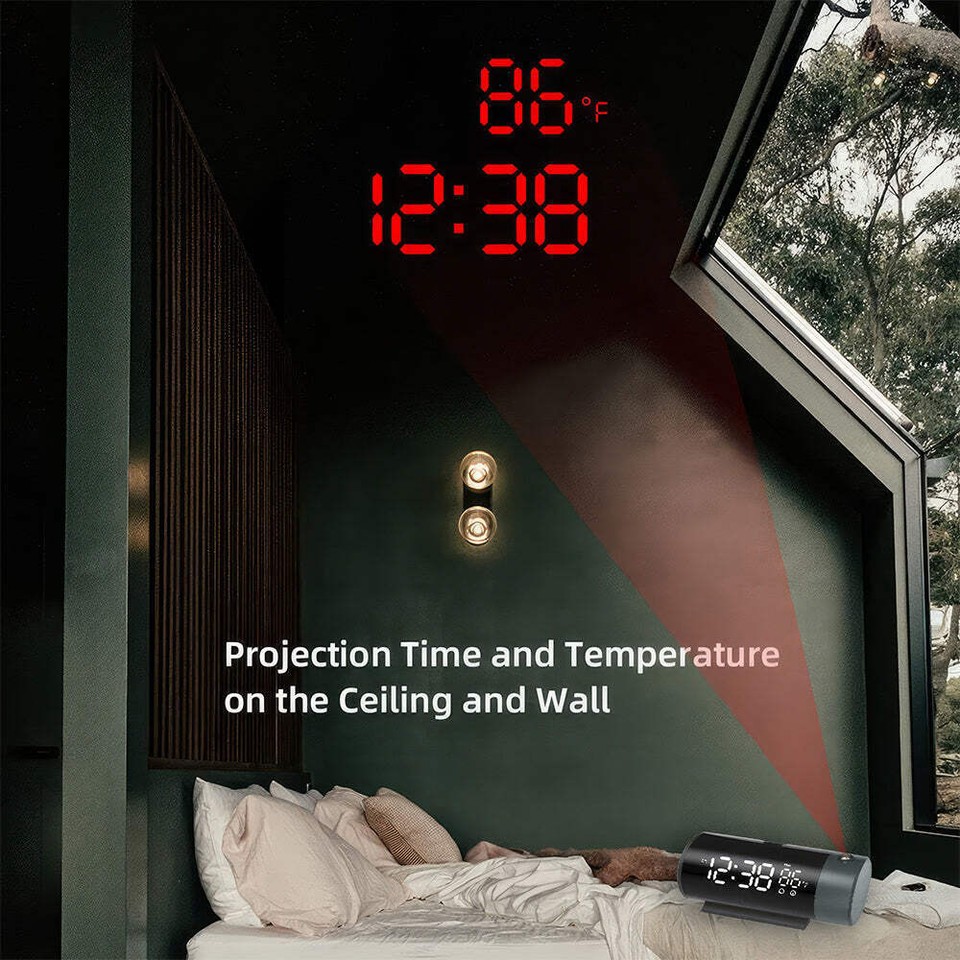 Bedside alarm clock, bedroom projection alarm clock, digital clock with
