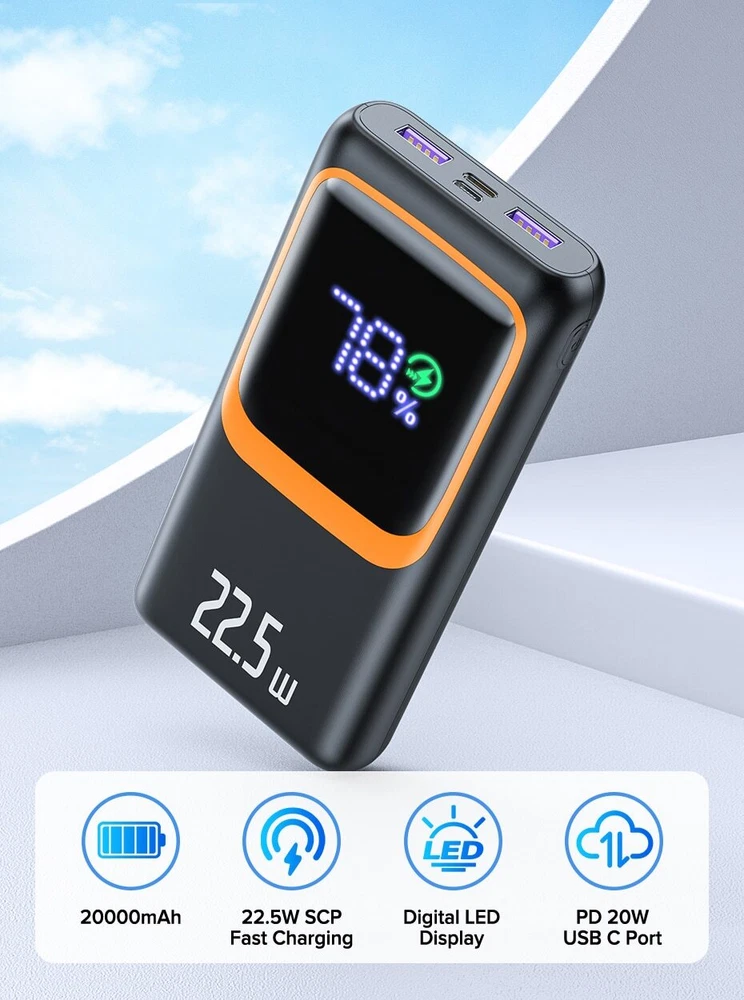 20,000mAh PD 22.5W Fast Charge Power Bank High Capacity External Battery 20,000mAh PD 22.5W Fast Charge Power Bank High Capacity External Battery