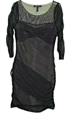 BCBG Maxazaria LBD Black Dress Ruched Stretch Sheer Sz S Club Party Easy Care