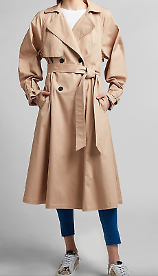 NEW EXPRESS BELTED BALLOON SLEEVE PLEATED DOUBLE BREASTED TRENCH COAT  JACKET L