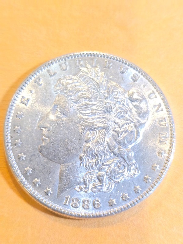 1886 morgan silver dollar no mint mark AU details