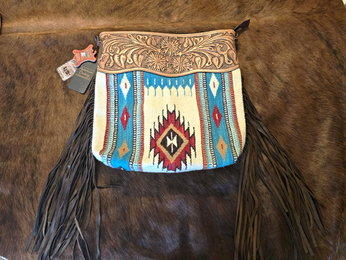 American Darling Multicolor Western Geometric Fringe Crossbody Bag Zip Strap