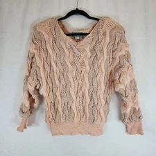 FRENCH RAGS Vintage Hand Loomed Pink Knit Boucle Sweater Top USA Art to Wear S