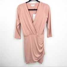 Lovers And Friends Happy Faux Wrap 3/4 Sleeves V-Neckline Ruched Mini Dress NEW