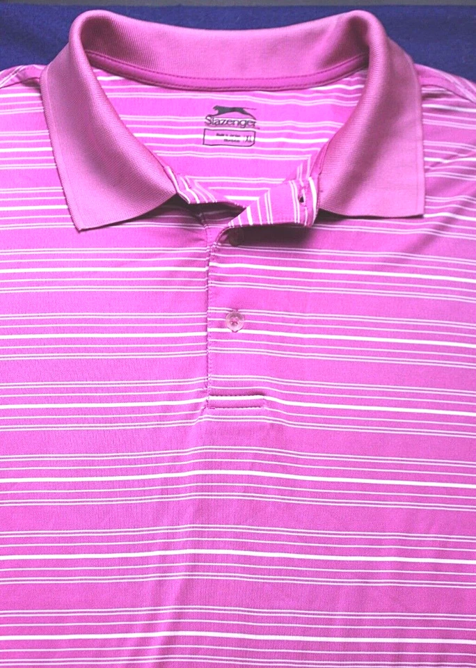 CAMISA DE GOLF SLAZENGER Hombre Talla XL Rosa Blanco Rayas Poliéster Manga Corta Foto 3 de 4