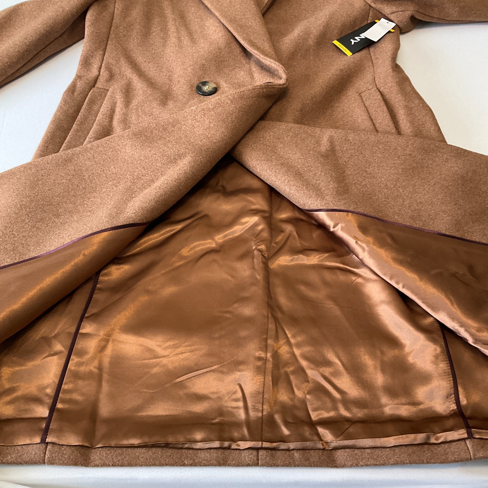 Dkny Trench Coat Womens Size M Brown Double Breasted Pockets Lined