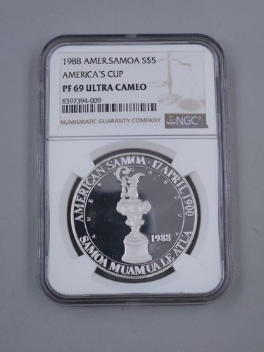 PF 69 Ultra Cameo 1988 American Samoa America's Cup $5 Coin Silver Commemorative - Picture 2 of 13