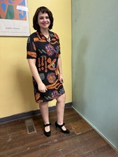 Vintage 90s CAROLE LITTLE Abstract Print Rayon Dress Sz 12