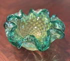 Vintage Murano Art Glass Bowl Swirl Pattern Green Gold Abstract