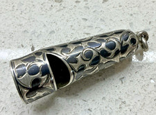 ANTIQUE SOLID SILVER WHISTLE RUSSIAN NIELLO FOB CHATELAINE ENAMEL WORKING 84