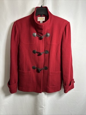 TALBOTS Womens Toggle Coat Jacket Full Zip Snap Red Sz- 12 #5418