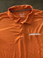 Whataburger Polo Shirt Mens Large Orange Stripe Polyester Workwear Uniform