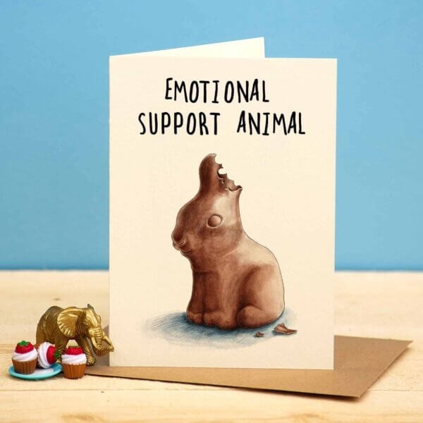 Funny Birthday Card Chocolate Bunny Emotional Support - Humorous Greeting Card