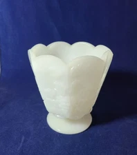 Vintage E.O. Brody Co. Milk Glass Grape Vine Pedestal Vase Planter Candy Dish