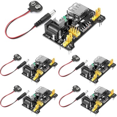 Pack of 5 3.3 V 5 V MB102 Solderless Breadboard Power Supply Module, Breadboa...