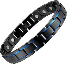 MagEnergy Men's Bracelet W/Gift Box Adjustable Titanium Steel Bracelet, Blk/Blue