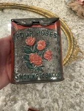 Vtg Antique Tin Four Roses Flat Top Smoking Tobacco Pocket Tin Advertising