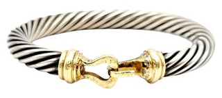 David Yurman 925 Sterling Silver With 14k Gold 7mm Buckle Classic Cable Bracelet