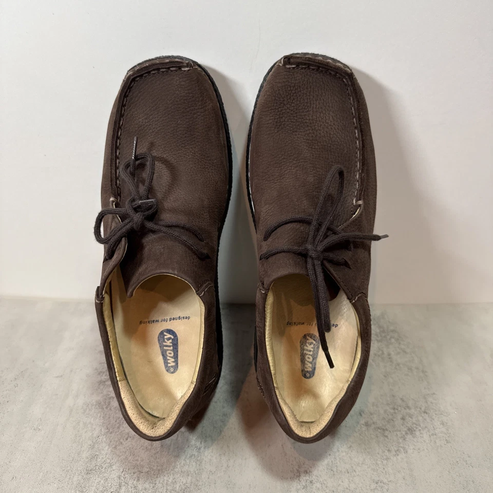 Wolky Seamy Roll 棕色麂皮绒系带步行牛津鞋 EU 41 美国 9.5 625204 — 第 3/4 张图片