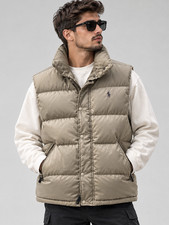 Polo Ralph Lauren men's puffer down vest khaki full zip size:S