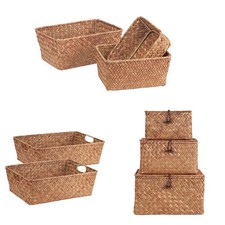 Seagrass Storage Basket for Shelves, Hand-Woven Storage Basket