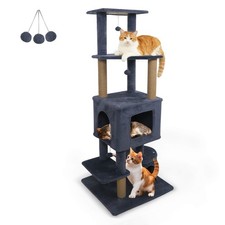 64  Tall Cat Tree with 2 Large Condos, Jute Scratching Posts, Plush Top Perch