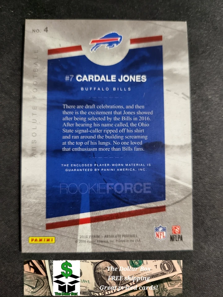 2016 Absolute Cardale Jones JERSEY CARD ROOKIE FORCE Card #4 Bills - Image 2 of 2