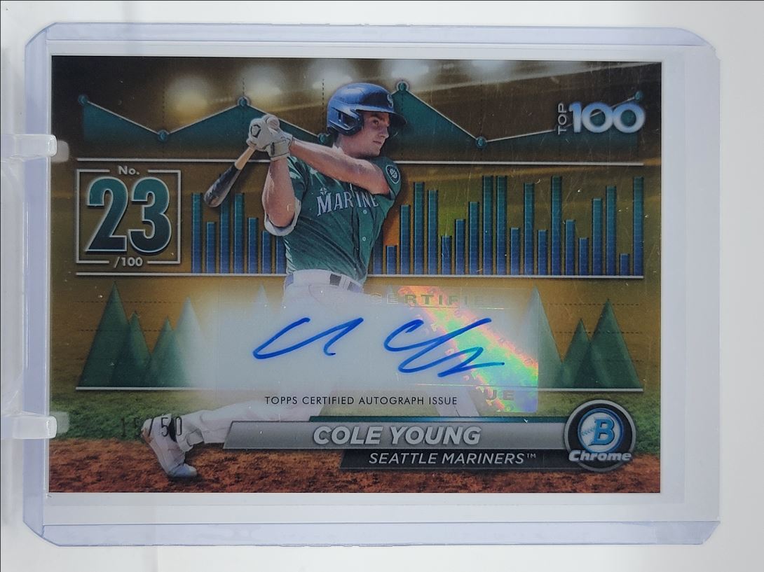 COLE YOUNG 2024 BOWMAN CHROME SCOUTS TOP 100 GOLD AUTOGRAPH AUTO /50 Q1869