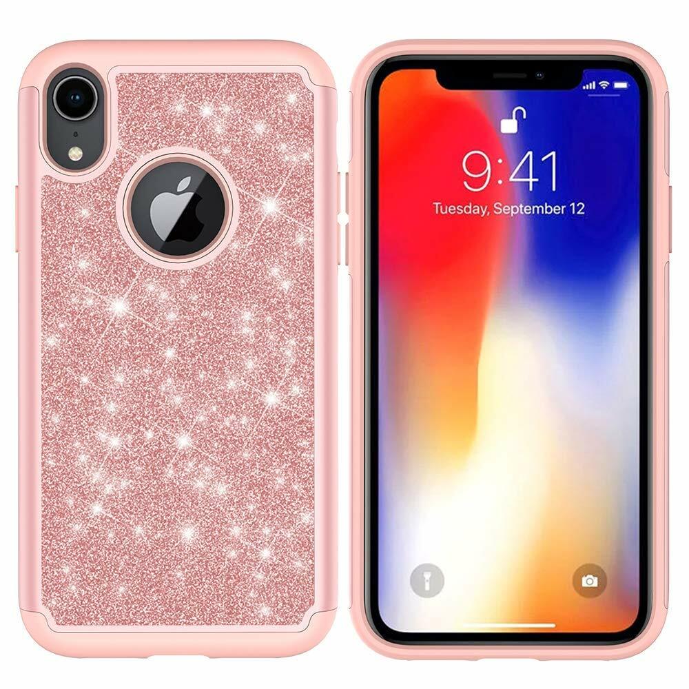iPhone XR Phone Case Protective Cover Pink Glitter Shockproof Hard