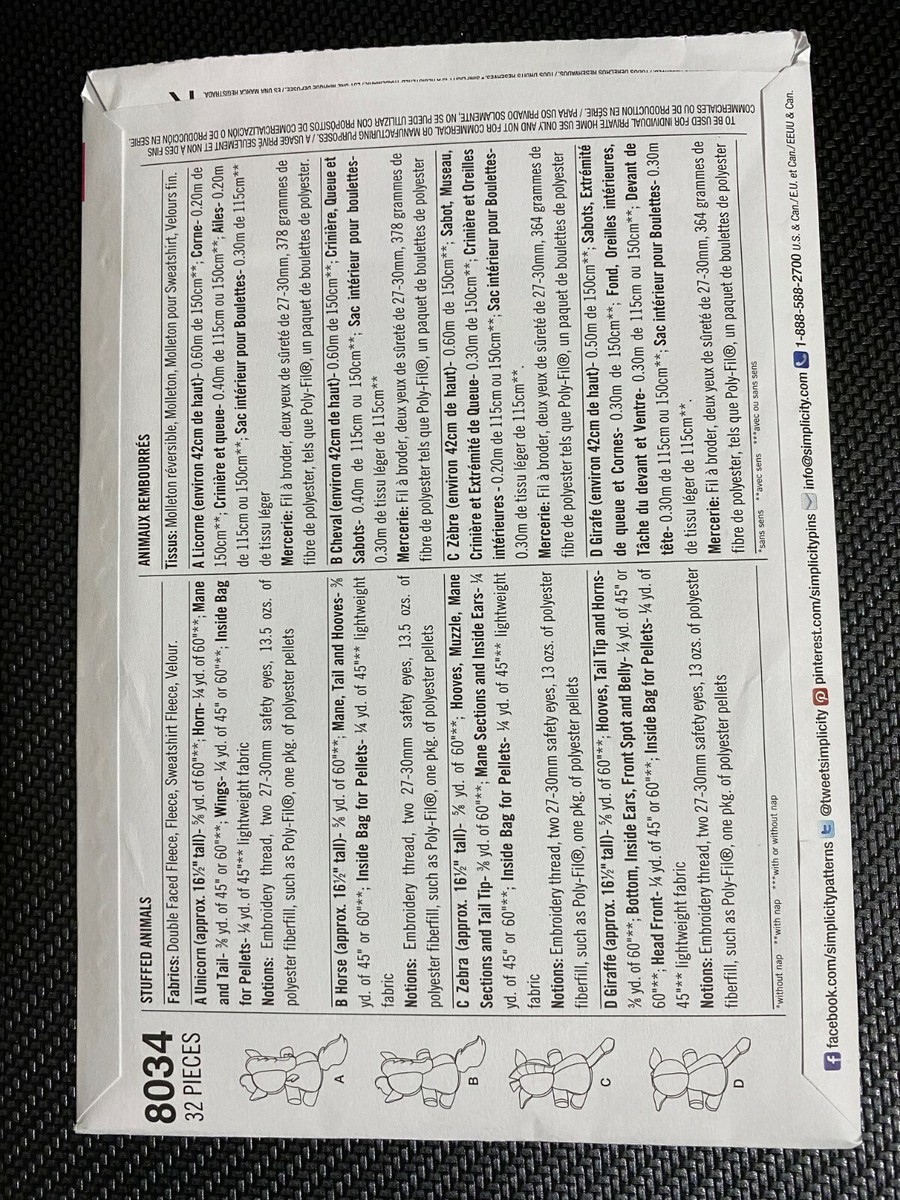 Simplicity Animal STUFFIES-ONE Size