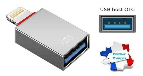 Adaptateur OTG Compact USB 3.0 Femelle Vers iPhone 8 Pin Mâle (Gris et Rouge) - Photo 22 sur 24