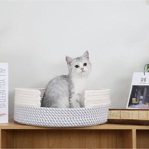 Cotton Rope Cotton Rope Woven Mattress White&Grey Rattan Woven Dog Bed  Pet - Picture 1 of 6