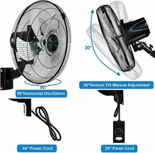 18 Inch Household Commercial Wall Mount Fan for Living Room 1 Pack Black
