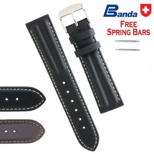 Bracelets de montre en cuir imperméable lisse Banda qualité supérieure (tailles 12 mm - 24 mm) - Photo 1/4