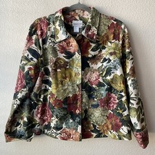 Coldwater Creek Jacket Size Medium Cottagecore Floral Button Front Cotton Sw13