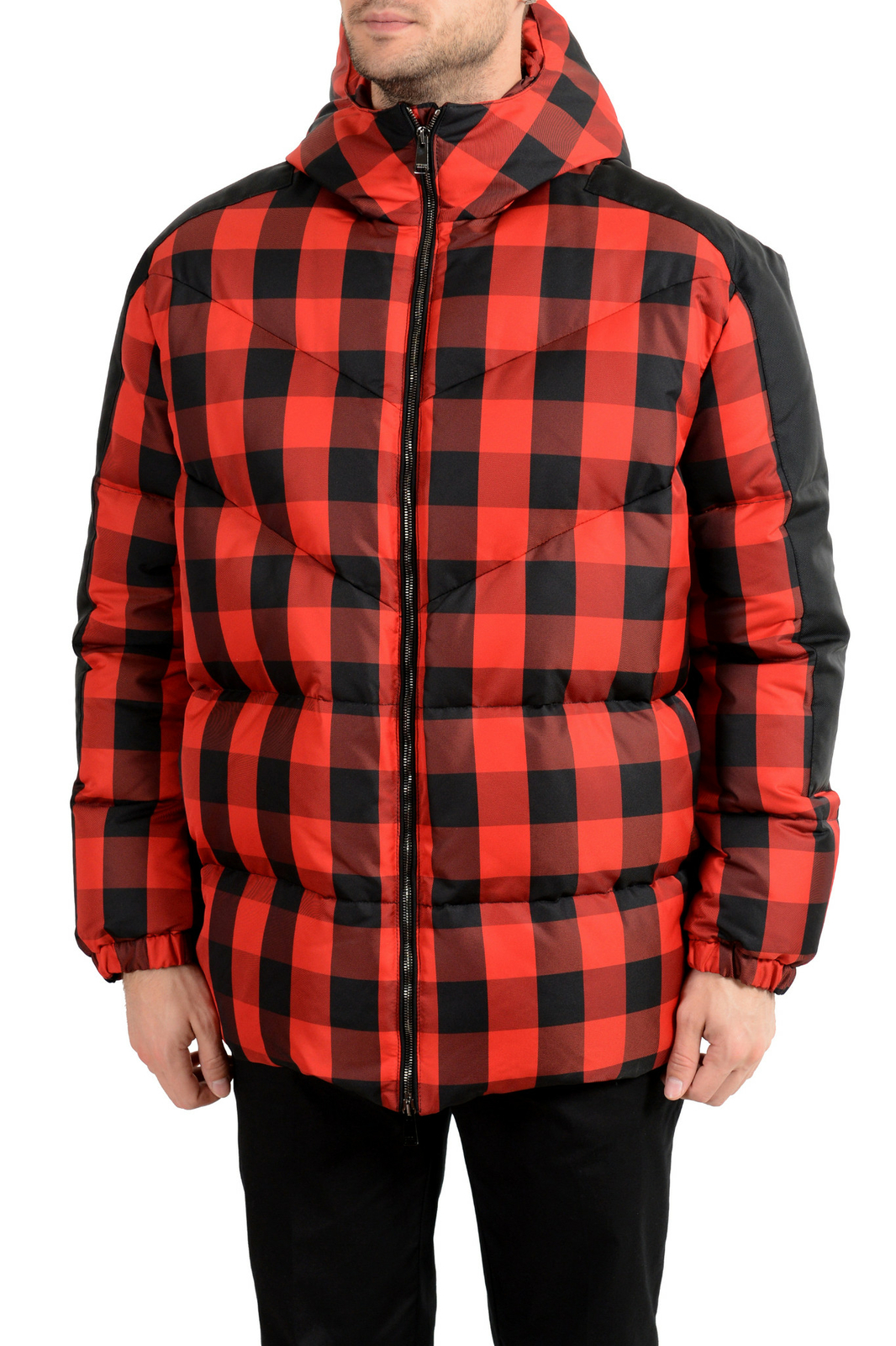 Мужская многоцветная пуховая куртка-парка в клетку с капюшоном Versace Sz Sz SM L XL 231790₽