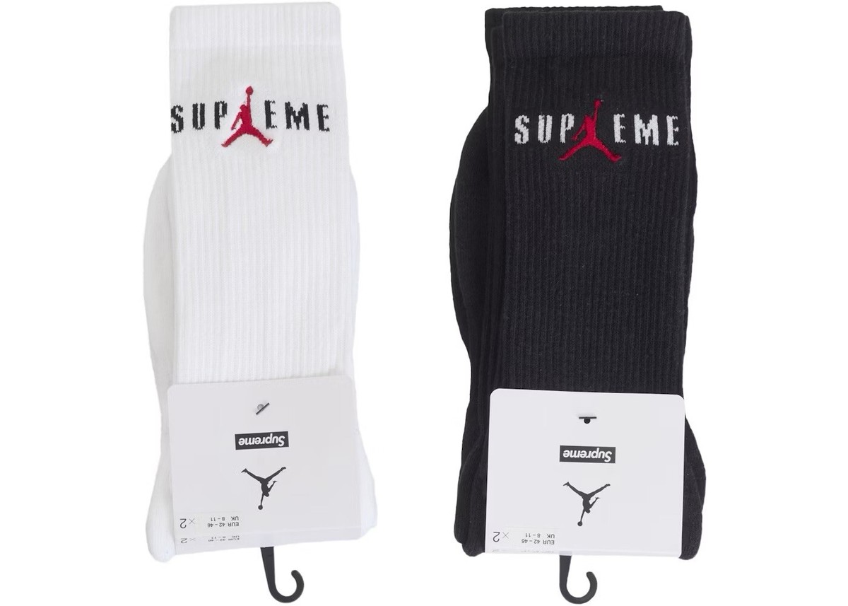SUPREME JORDAN CREW SOCKS BLACK + WHITE Medium (BOTH 2 PACKS SUPREME JORDAN CREW SOCKS BLACK + WHITE Medium (BOTH 2 PACKS