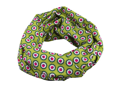 Damen-Loopschal Erdbeeren Kringel grün weiß ca. 25 cm x 140 cm -100% Baumwolle
