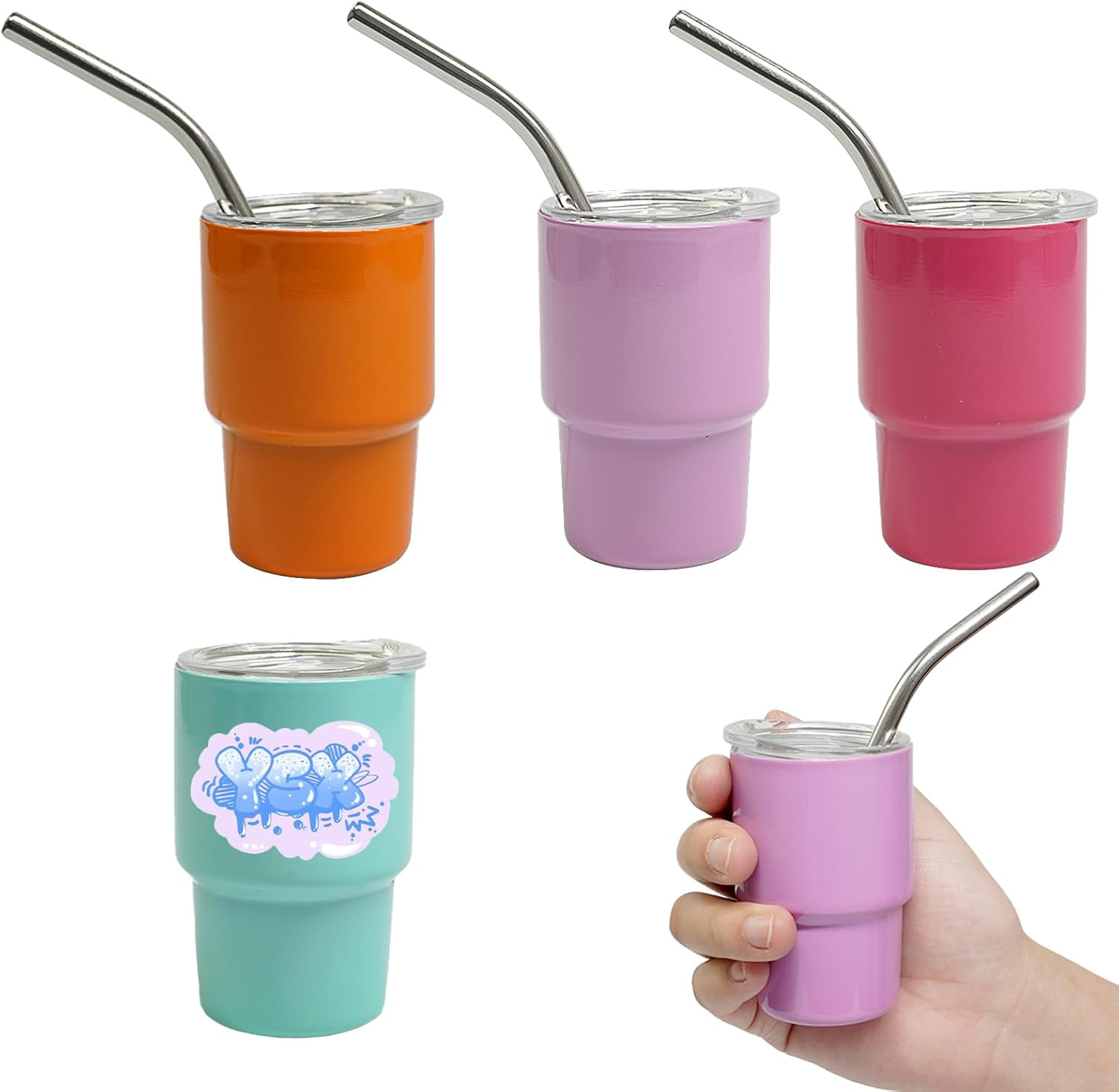 Mini Sublimation-Ready Double-Layer Metal Tumbler Shot Glass with Straw