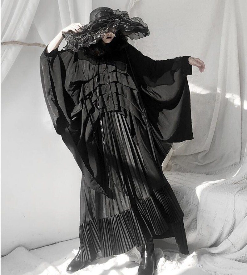 Japanese Yamamoto Style women Gothic Black Shirt Blouse Irregular