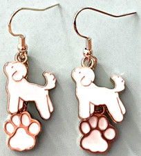 DOG AND PAW PRINT EARRINGS WHITE-HANDCRAFTED-GOLD PLATE 645