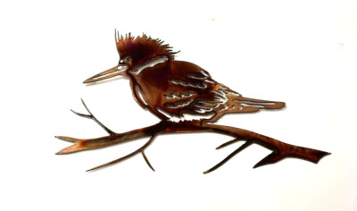 Kingfisher Bird on Branch Metal Art Wall Decor 12'' wide x 7'' tall