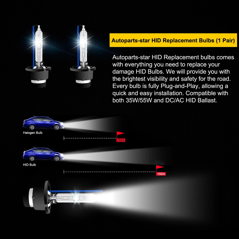 2 piezas D2S 35W 8000K Blanco HID Xenón Repuesto Luces bajas/altas Faros Lámpara Bombillas Foto 4 de 4