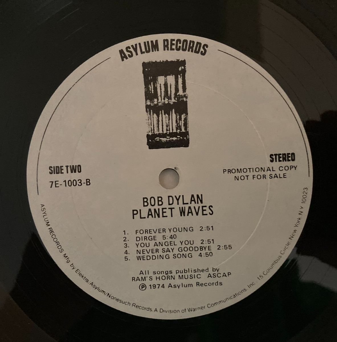 BOB DYLAN PLANET WAVES PROMO WHITE LABEL LP W/ STICKERS ASYLUM 7E1003 1974