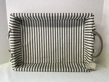 Primitive Style Woven Basket With Removable Black Ticking Liner 17 x 12 x 4